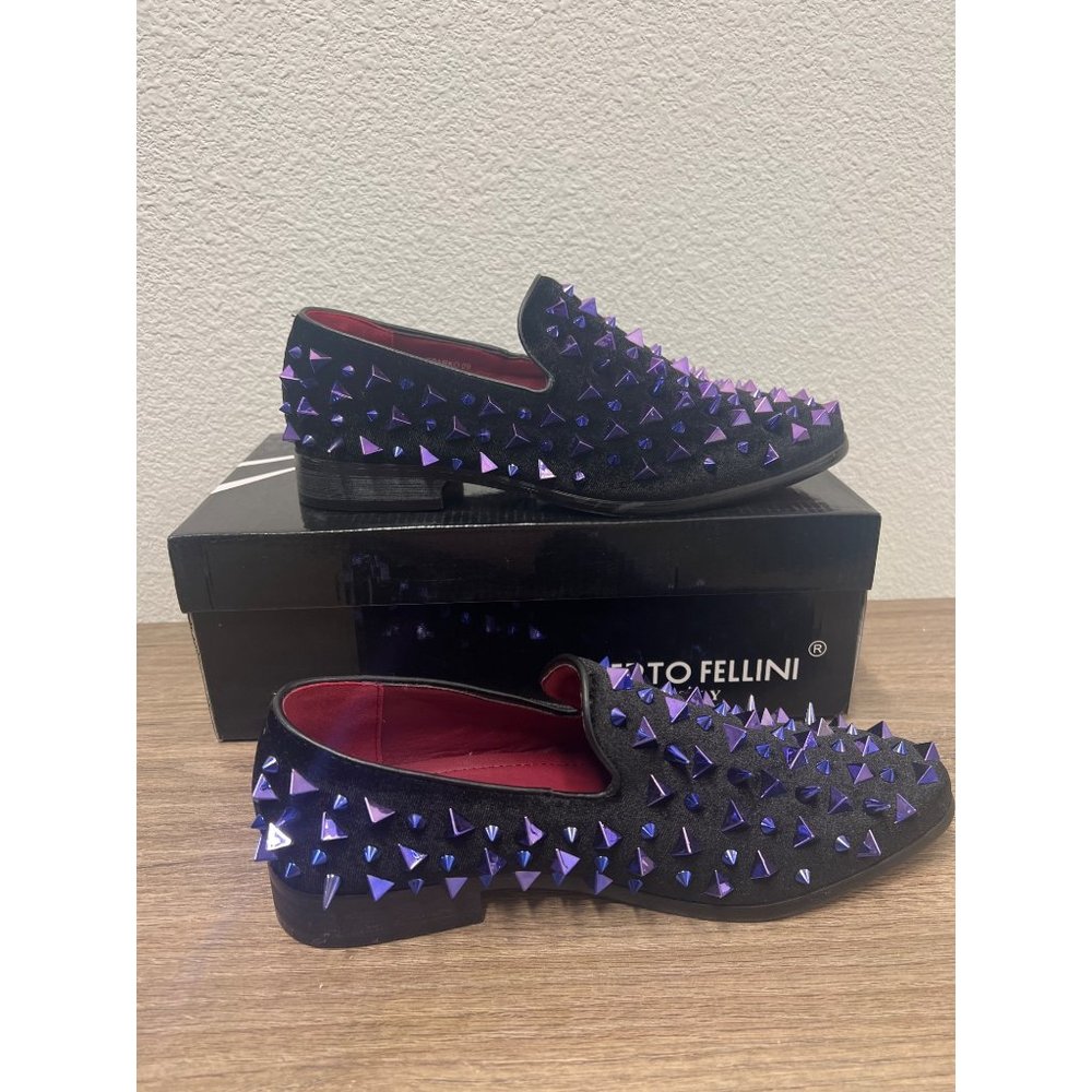 Men's Vintage Spike Dress Loafers Slip On Fashion Shoes Classic Tuxedo Dress - Picture 4 of 10